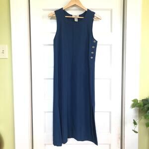 Original TY Wear Blue Button Side Midi Jumper Dress 4P Pocket Minimalist Coastal